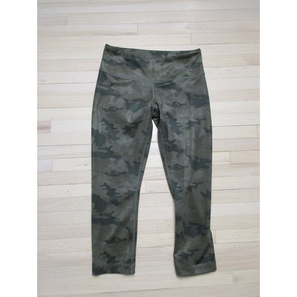 Lululemon Athletic Cropped Leggings 4 Green Camo Front Pocket 19" Capri